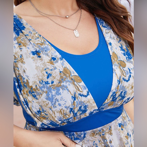 BoomChic NWT  Graphic Patchwork Sculpt Waist Hanky Hem Swim Dress Size 18-20 - Picture 6 of 16